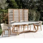 Outdoor Table with Wooden Base and Ceramic Top Panda White - Infinity Viadurini