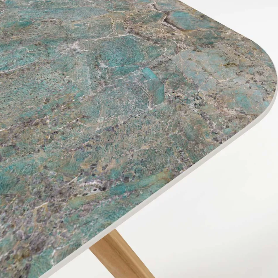 Outdoor Table with Wooden Base and Ceramic Top Santos - Infinity Viadurini