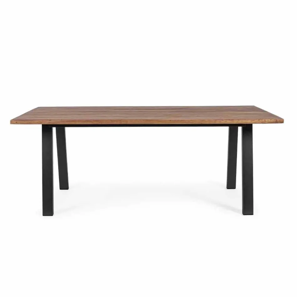 Outdoor Table in Acacia Wood with Legs in Painted Steel - Sheldon Viadurini