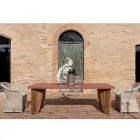 Outdoor Table in Okumè Microcement and Teak Finish Made in Italy - Pencil Viadurini