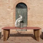 Outdoor Table in Okumè Microcement and Teak Finish Made in Italy - Pencil Viadurini