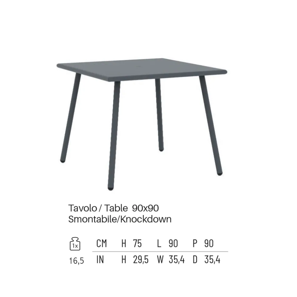 Square Outdoor Table in Galvanized Steel Made in Italy - Elvia Viadurini