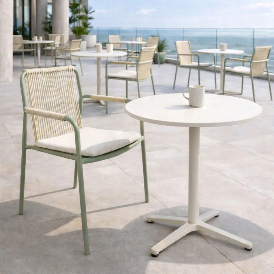 Round Outdoor Table Diameter 75 cm in Beige Aluminum - Brisea Viadurini