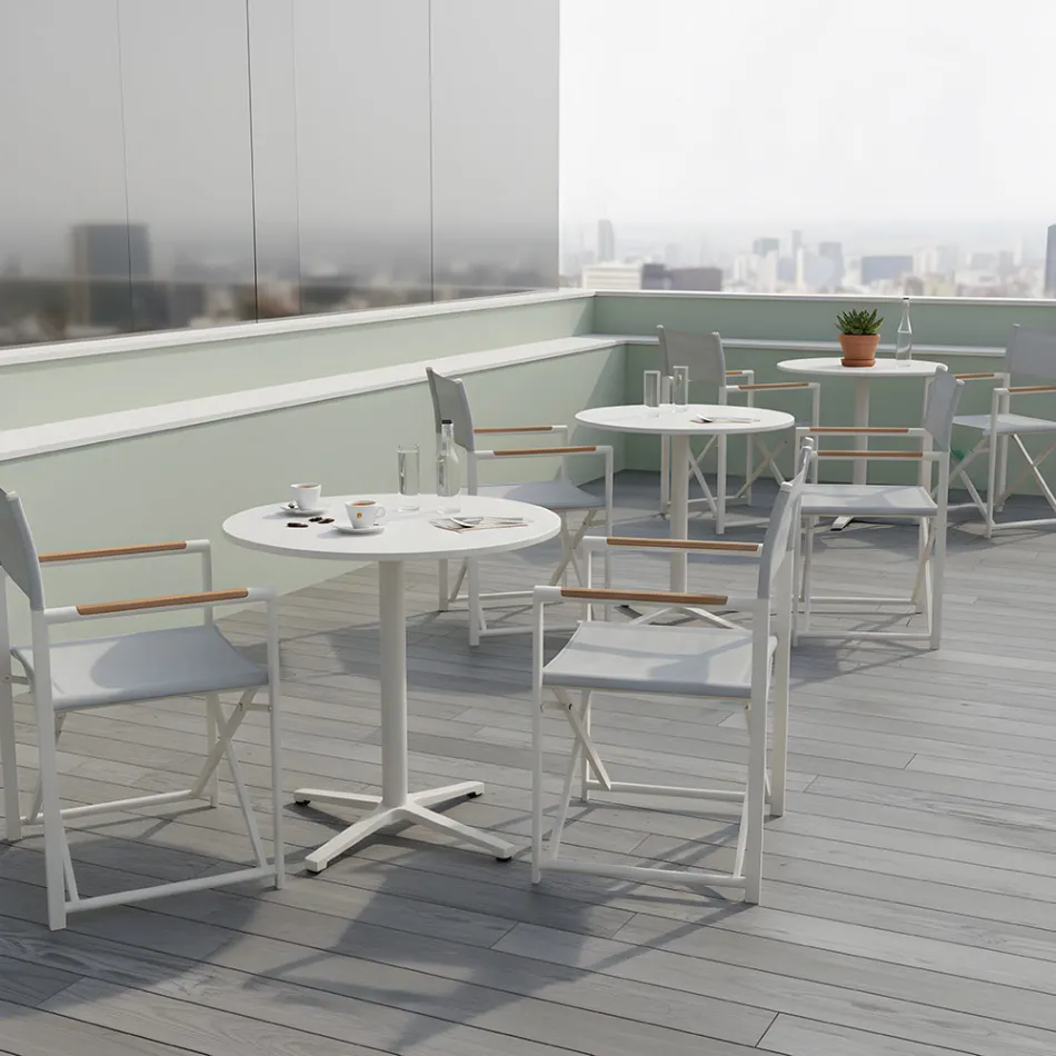 Round Outdoor Table Diameter 75 cm in Beige Aluminum - Brisea Viadurini
