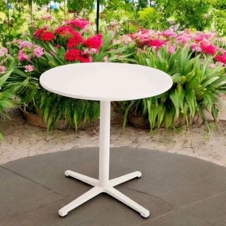 Round Outdoor Table Diameter 75 cm in Beige Aluminum - Brisea Viadurini