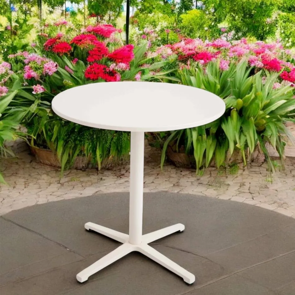 Round Outdoor Table Diameter 75 cm in Beige Aluminum - Brisea Viadurini