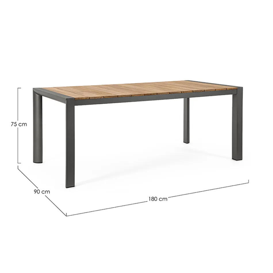 Garden Table 180x90 cm with Aluminum Base and Teak Top - Mean Viadurini