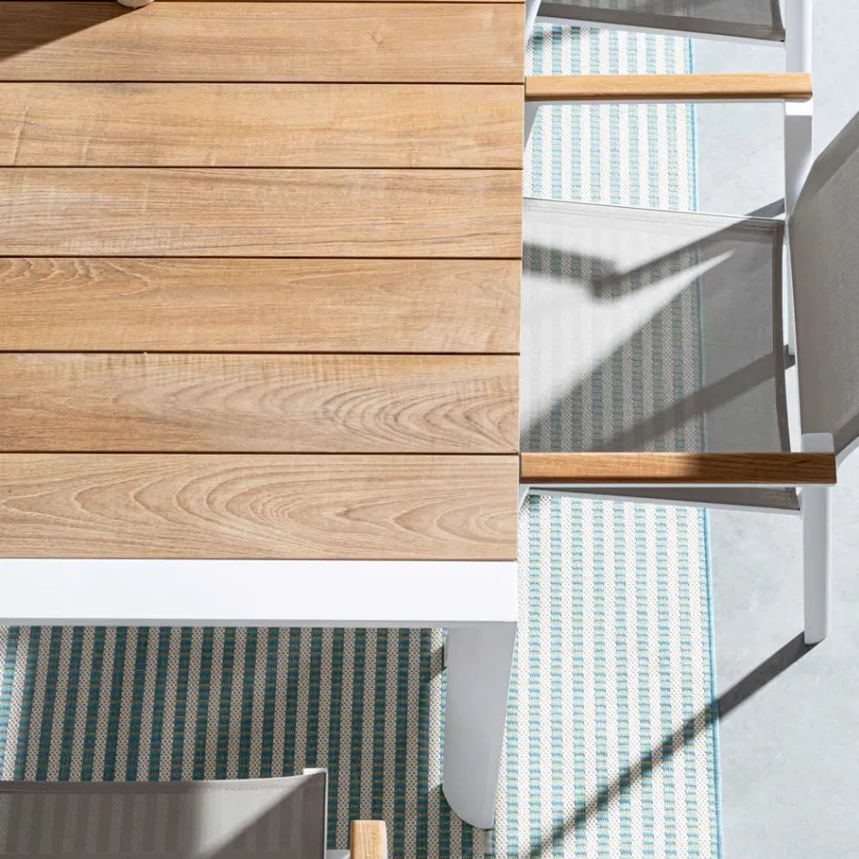 Garden Table 180x90 cm with Aluminum Base and Teak Top - Mean Viadurini