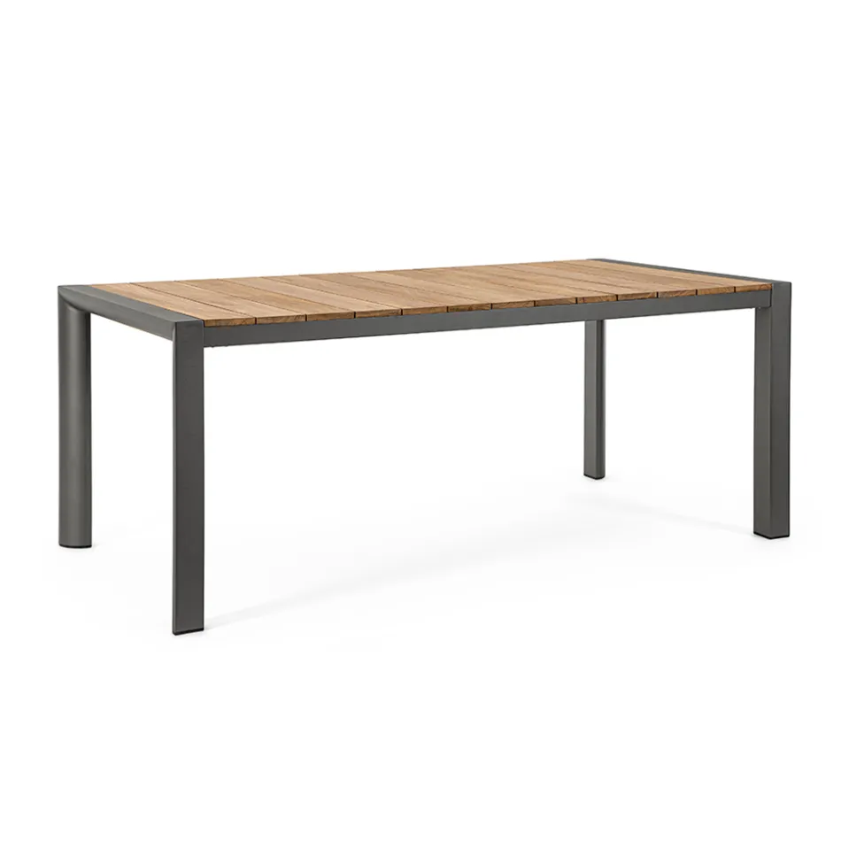 Garden Table 180x90 cm with Aluminum Base and Teak Top - Mean Viadurini