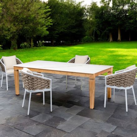 Garden Table with 4 Chairs in Aluminum and Weaving - Artes Viadurini