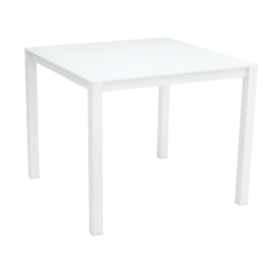 Garden Table with Painted Aluminum Structure and Glass Top - Salim Viadurini