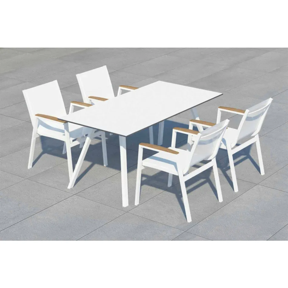 Garden Table in White Aluminum and Laminate Modern Design - Oceania2 Viadurini