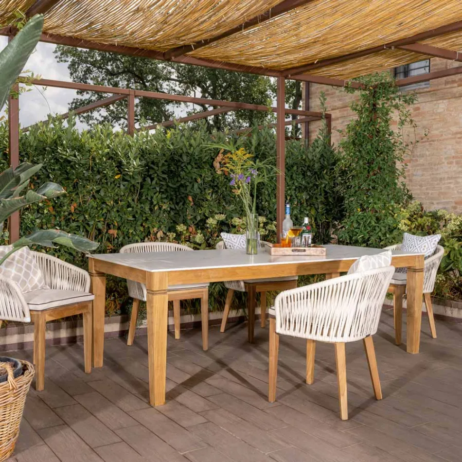 Garden Table in Natural Teak and Ceramic Top - Artes Viadurini