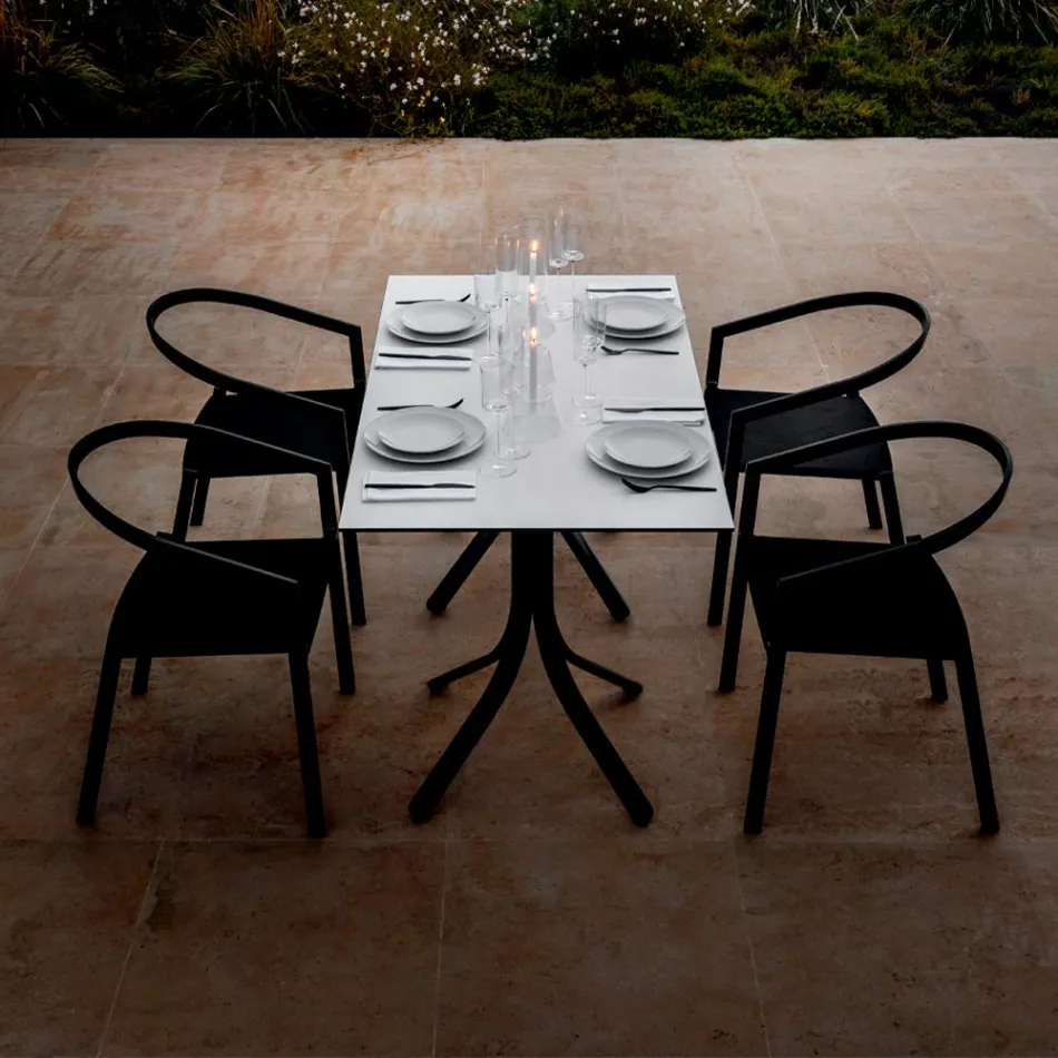 Luxury Garden Table in Aluminum and Hpl White or Gunmetal - Filomena Viadurini