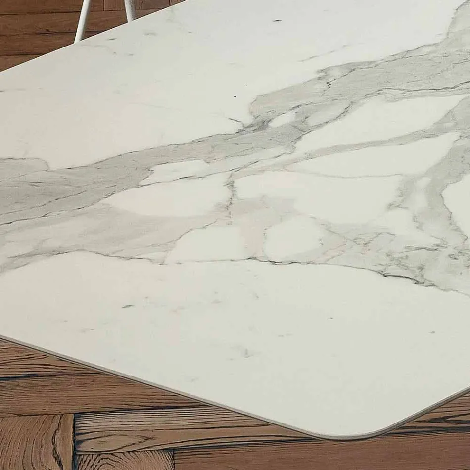 Barrel Dining Table in Laminam and Synthetic Marble Made in Italy - Brontolo Viadurini