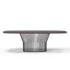 Barrel Dining Table in Wood and Black Metal Made in Italy - Alfero Viadurini
