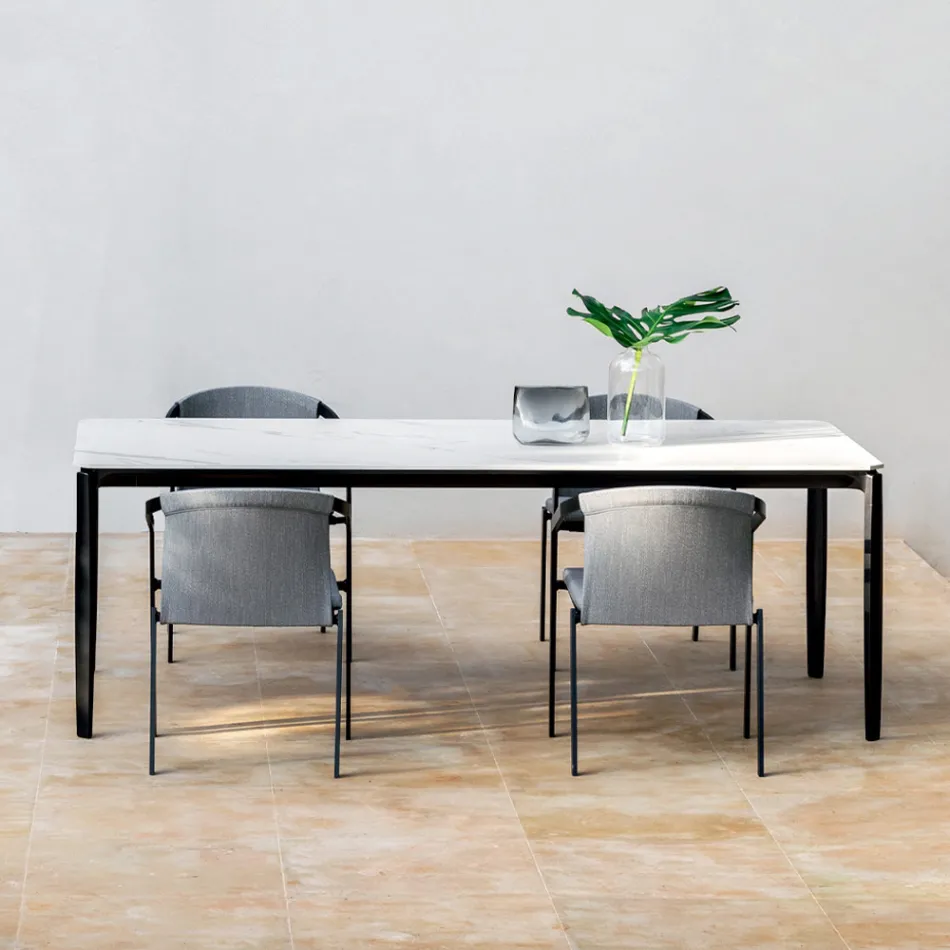 Extendable Outdoor Dining Table 318 cm in Aluminum and Stoneware - Filomena Viadurini