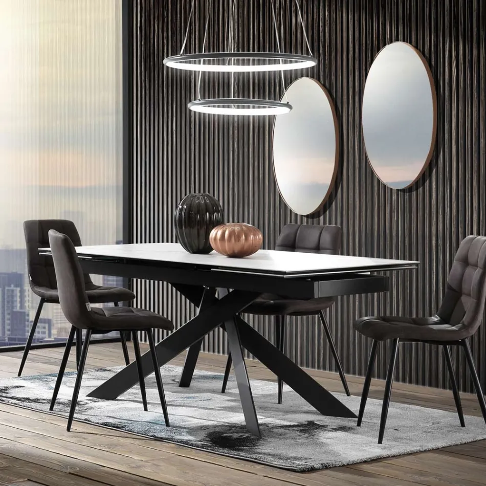 Extendable Dining Table to 240 cm in Ceramic and Steel - Relief Viadurini