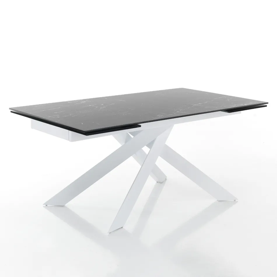 Extendable Dining Table to 240 cm in Ceramic and Steel - Relief Viadurini