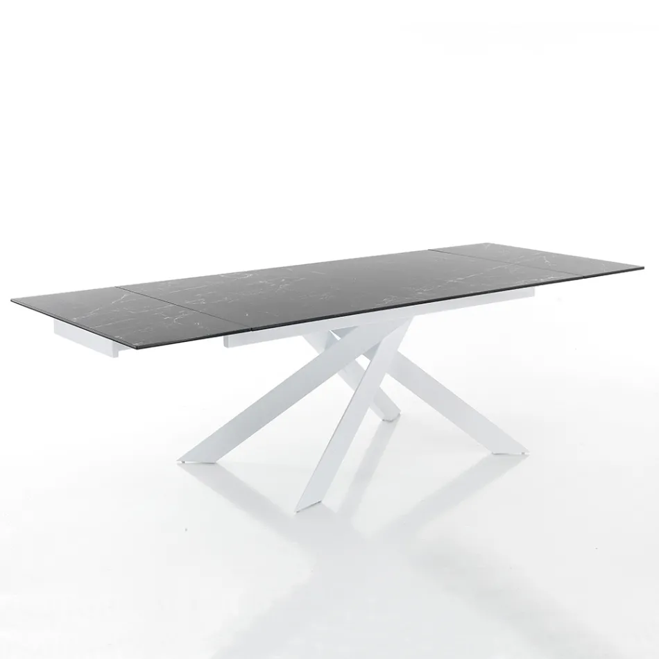 Extendable Dining Table to 240 cm in Ceramic and Steel - Relief Viadurini