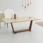 Extendable Dining Table to 3 m in Ceramic and Wooden Legs - Cesteo Viadurini