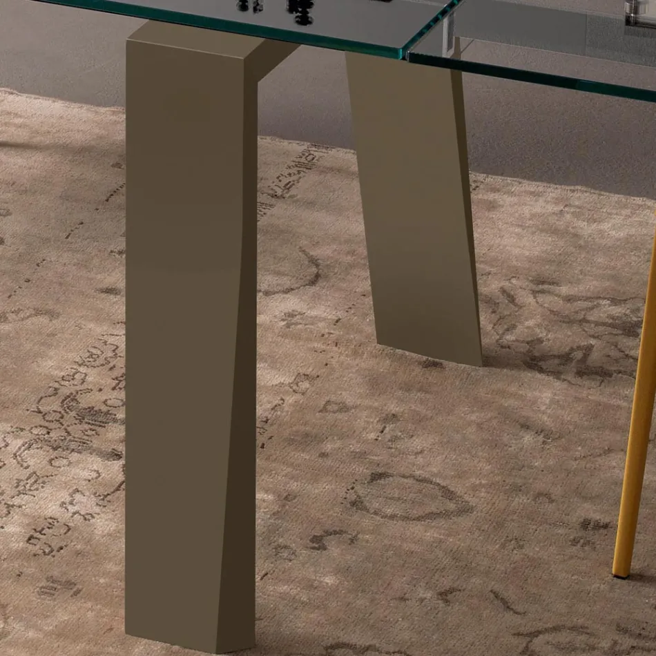 Dining Table Extendable to 300 cm in Wood and Glass Top - Bedrio Viadurini