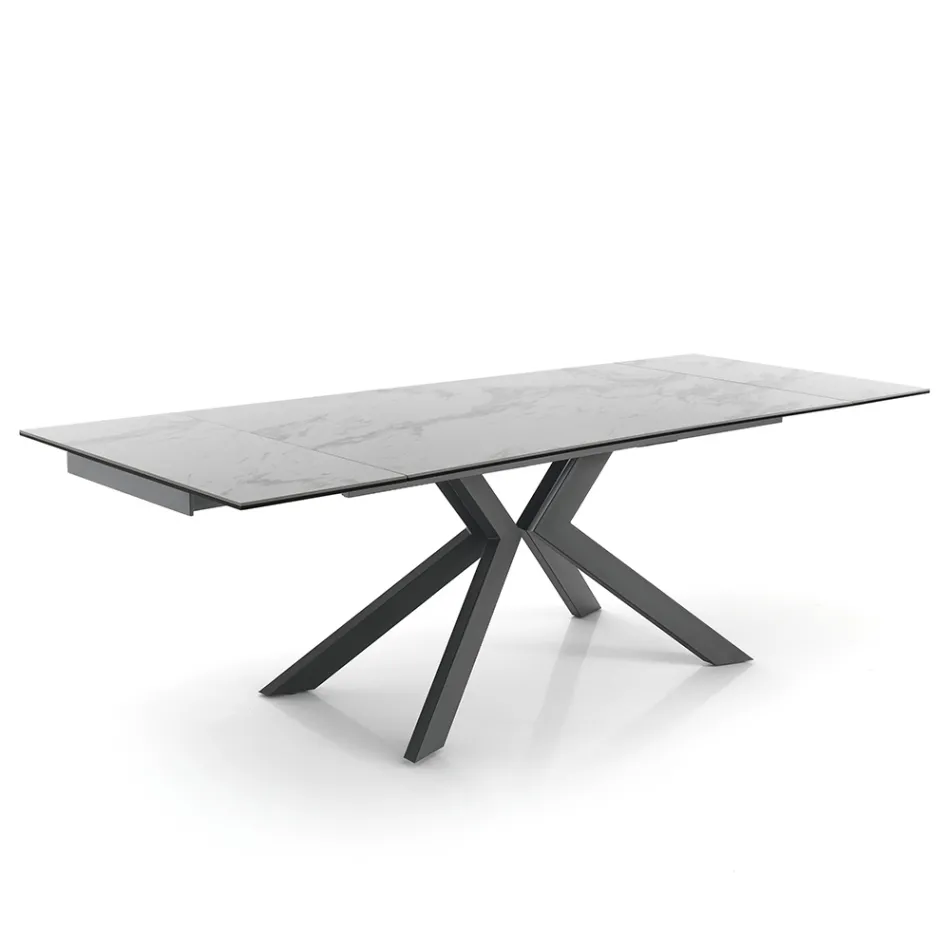 Extendable Dining Table Up to 240 cm in Ceramic and Metal - Ugo Viadurini