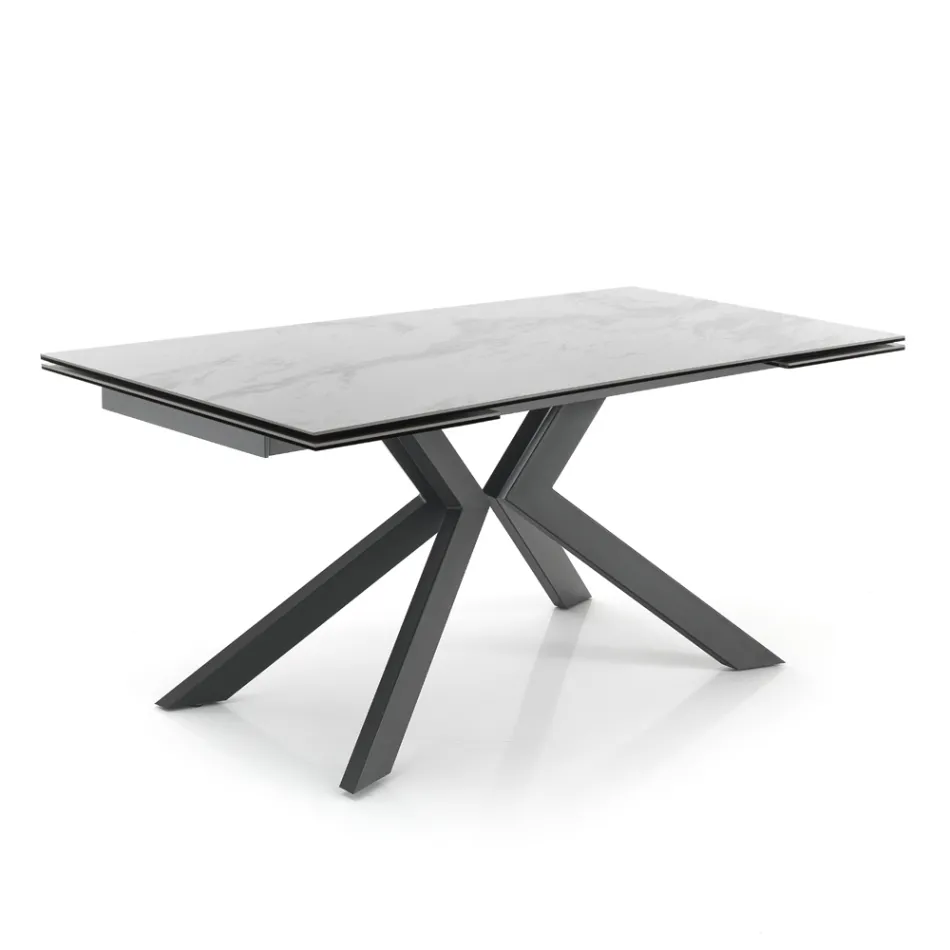 Extendable Dining Table Up to 240 cm in Ceramic and Metal - Ugo Viadurini