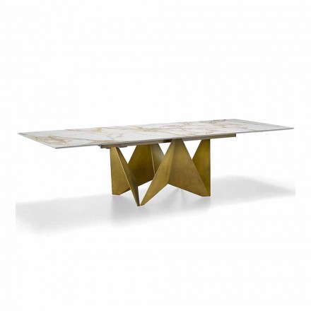 Extendable Dining Table Up to 294 cm in Made in Italy Marble Stoneware - Macro Viadurini