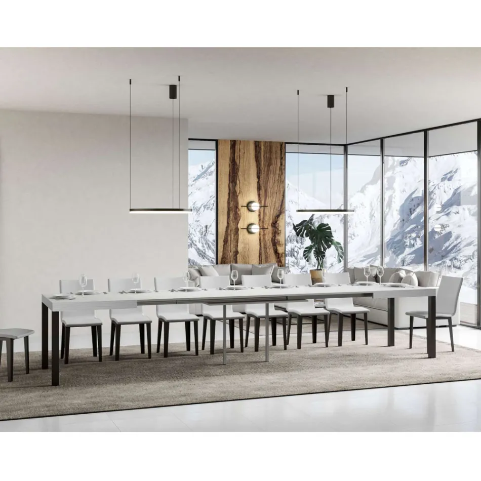 Extendable Dining Table up to 440 cm in Wood and Iron Made in Italy - Foxy Viadurini