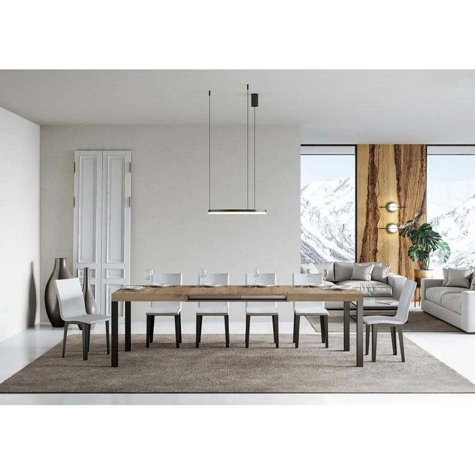 Extendable Dining Table up to 440 cm in Wood and Iron Made in Italy - Foxy Viadurini