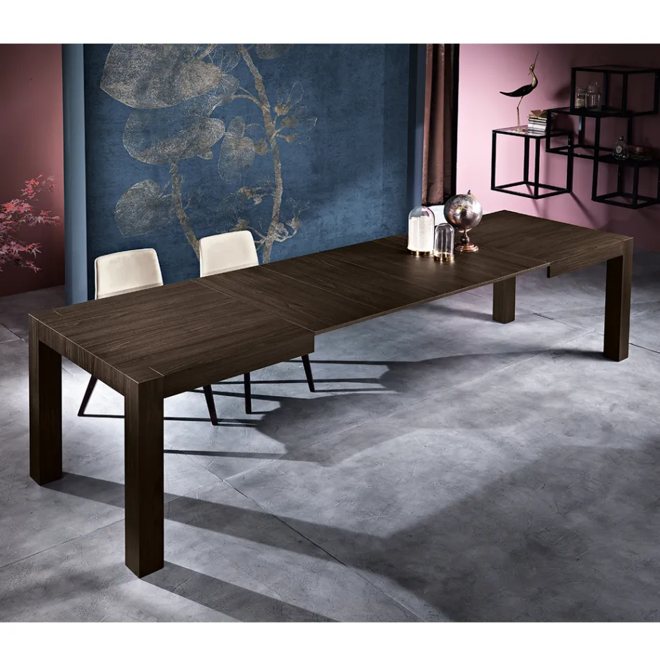 Extendable dining table in melamine wood made in Italy, Oky Viadurini