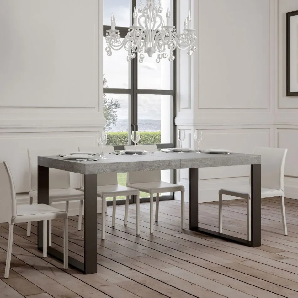 Extendable Dining Table in Melamine Wood and Iron Made in Italy - Badesi Viadurini