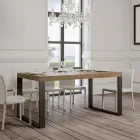 Extendable Dining Table in Melamine Wood and Iron Made in Italy - Badesi Viadurini