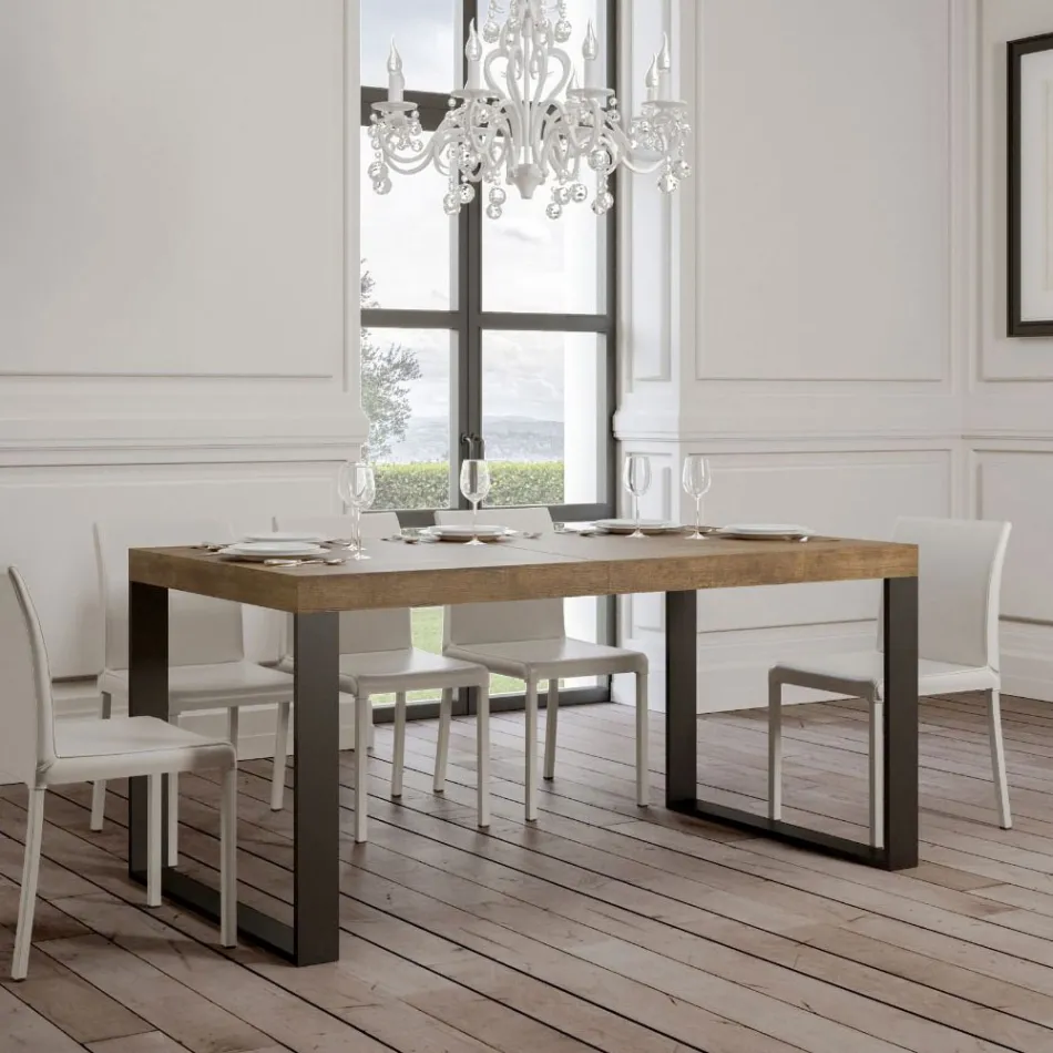 Extendable Dining Table in Melamine Wood and Iron Made in Italy - Badesi Viadurini
