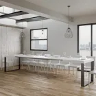 Extendable Dining Table in Melamine Wood and Iron Made in Italy - Badesi Viadurini