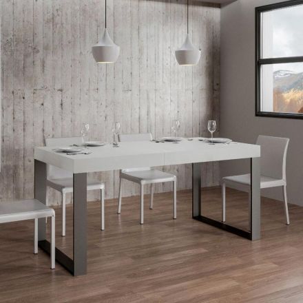 Extendable Dining Table in Melamine Wood and Iron Made in Italy - Badesi Viadurini