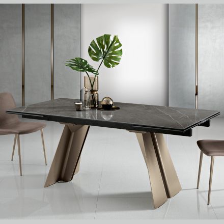 Extendable Dining Table in Metal and Glass Ceramic Made in Italy - Ania Viadurini