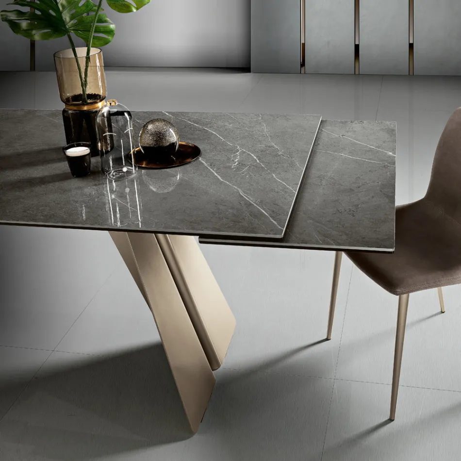 Extendable Dining Table in Metal and Glass Ceramic Made in Italy - Ania Viadurini