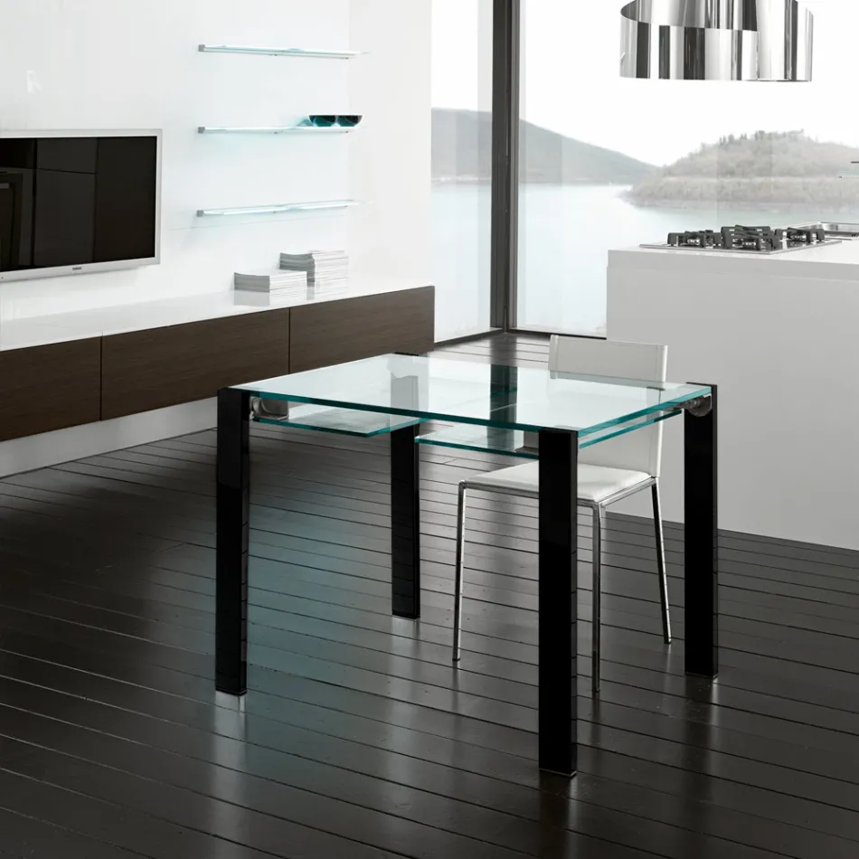 Extendable Dining Table in Extra-Clear Glass and Metal Made in Italy – Sopot  Viadurini