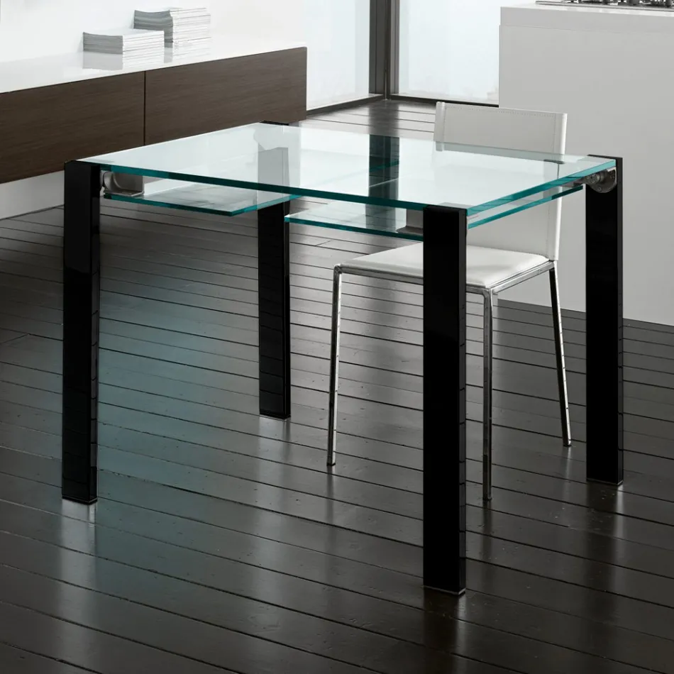 Extendable Dining Table in Extra-Clear Glass and Metal Made in Italy – Sopot  Viadurini