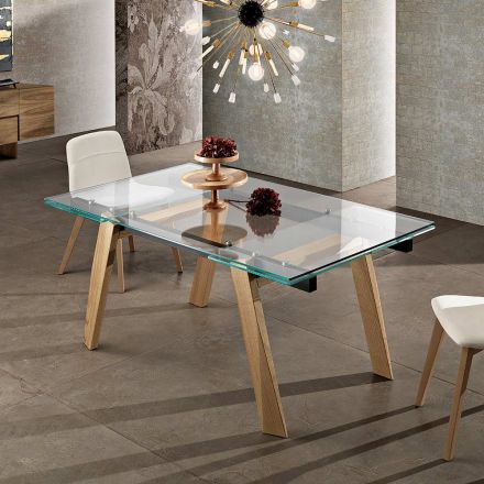 Modern extendable dining table in glass made in Italy, Azad Viadurini
