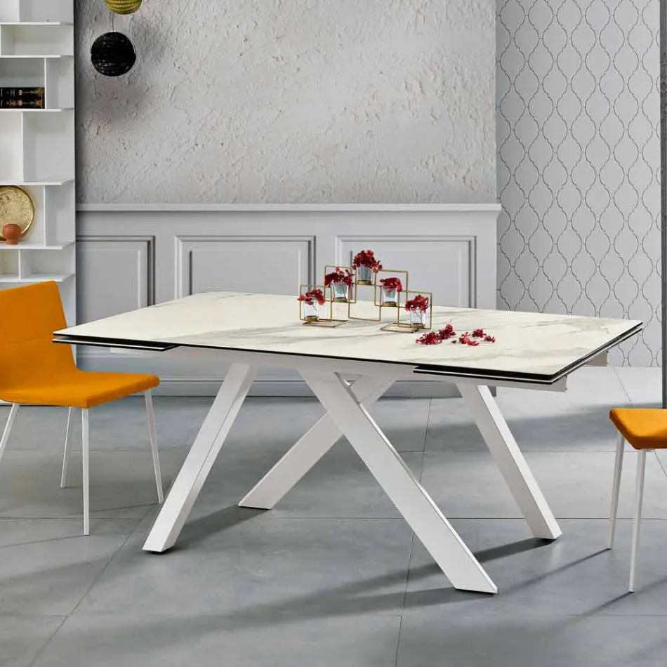 Extendable ceramic glass dining table made in Italy, Wilmer Viadurini
