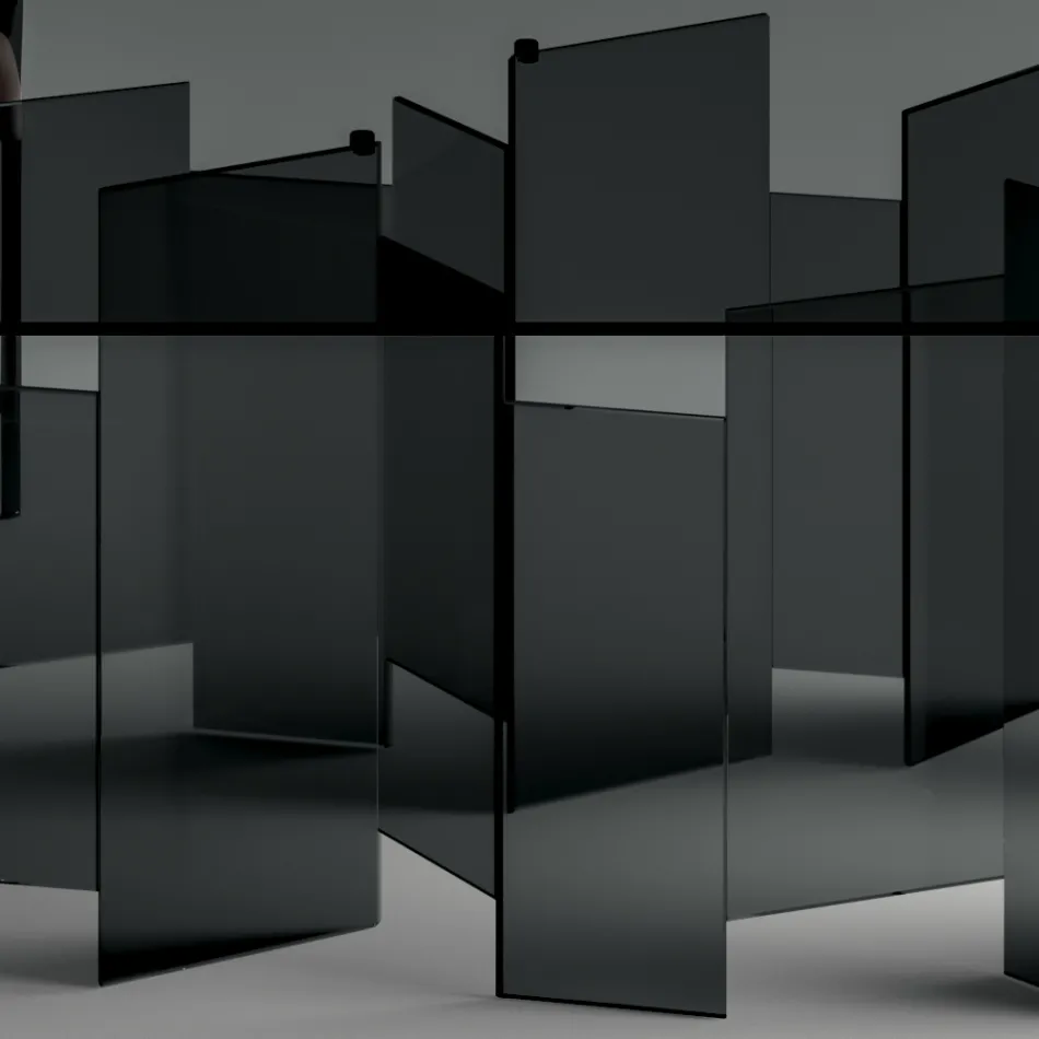 Dining Table with Base and Rectangular Glass Top Made in Italy - Thommy Viadurini