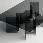 Dining Table with Base and Rectangular Glass Top Made in Italy - Thommy Viadurini