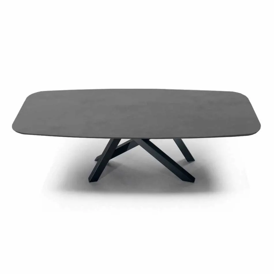 Dining Table with Barrel-Shaped Top in HPL Laminate Made in Italy - Settimmio Viadurini