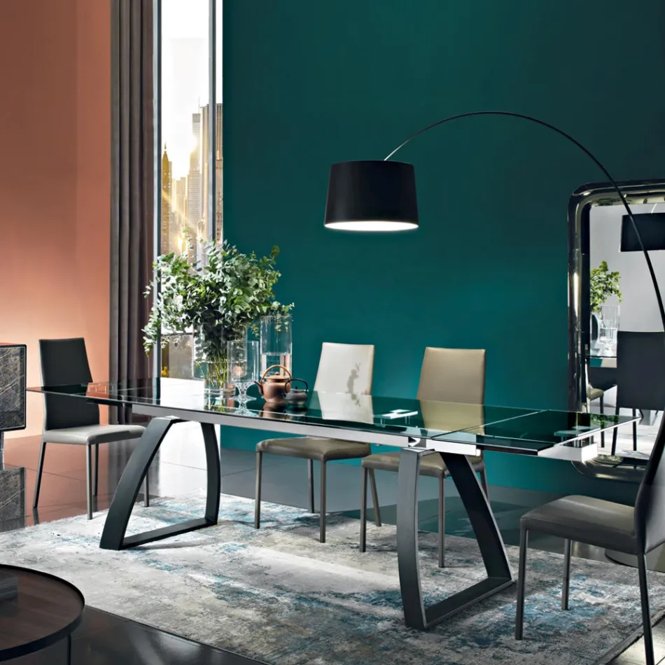 Dining Table with Extendable Glass Top Made in Italy - Antimo Viadurini