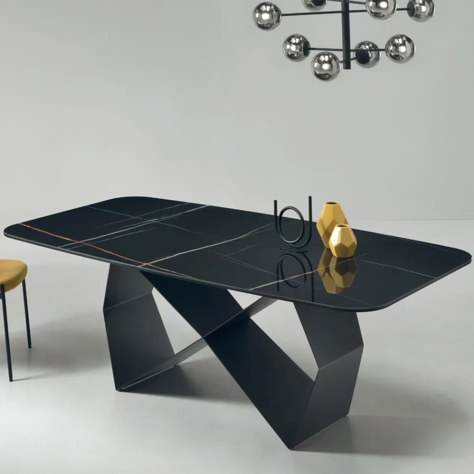 Dining Table with Marble Effect Ceramic Top Made in Italy - Mirco Viadurini