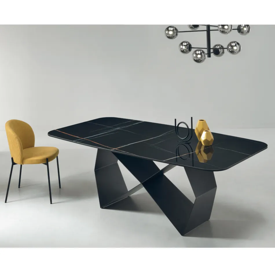 Dining Table with Marble Effect Ceramic Top Made in Italy - Mirco Viadurini