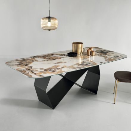 Dining Table with Marble Effect Ceramic Top Made in Italy - Mirco Viadurini